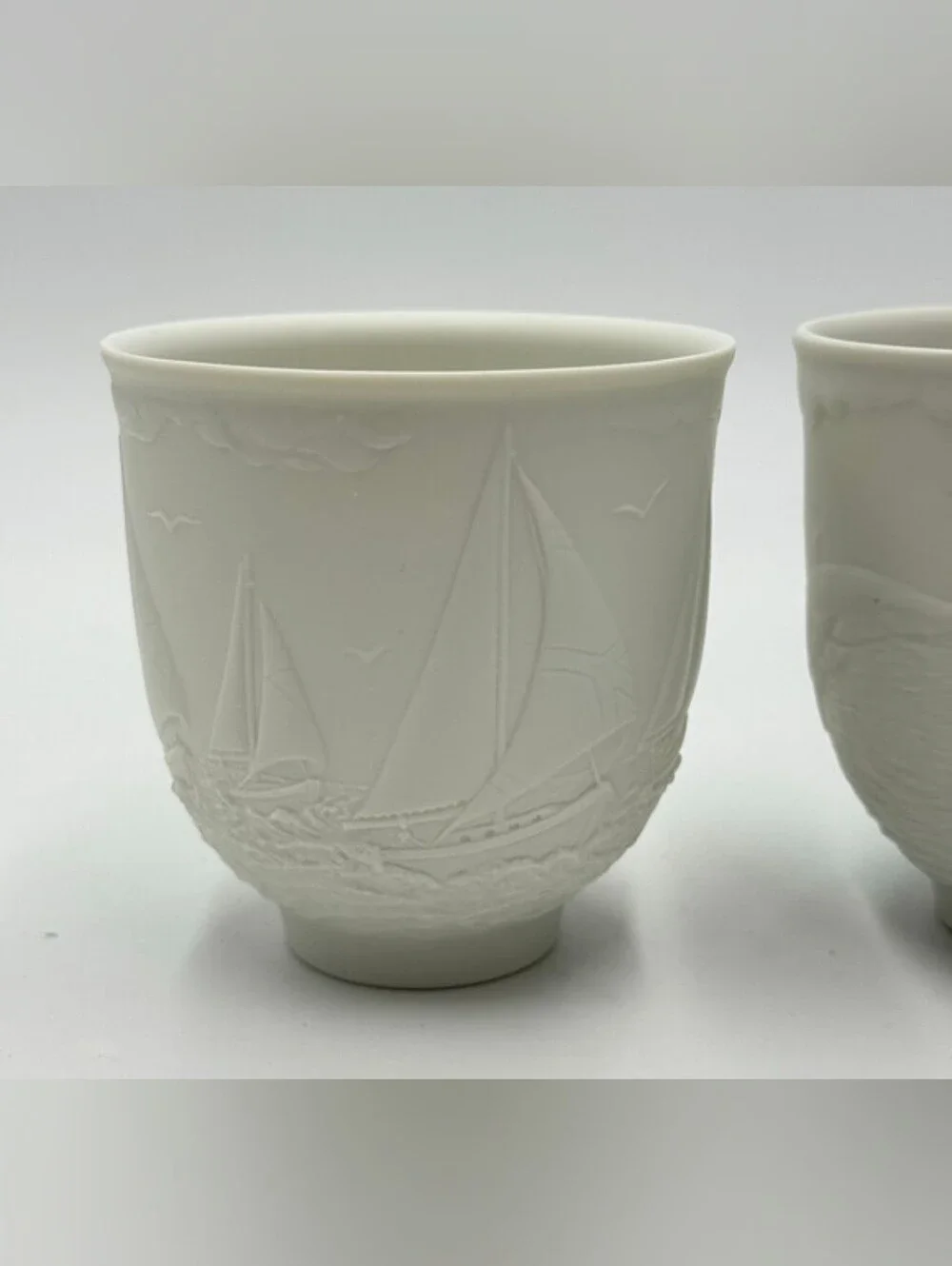 Pair Lladro Collectors Society SAILING THE SEAS CUPS CANDLE HOLDER VOTIVE WHITE
